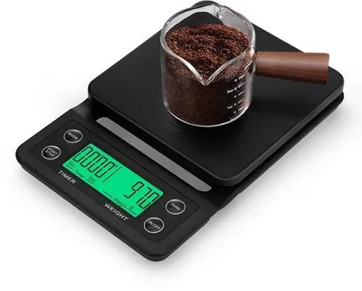Immagine prodotto di Bilancia digitale da cucina con display LCD e alta precisione - 0,1g/5kg - per alimenti e caffè - nera