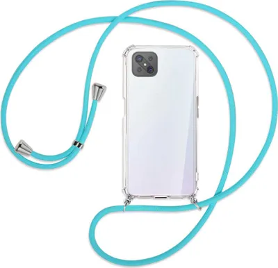 Produktbild von Handykette Backcover-Schutzhülle mit Band (Metall silberfarben) für Oppo A92S / Reno4 Z 5G - türkis