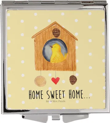 Produktbild von Mr. & Mrs. Panda Handspiegel Vogelhaus Home - Gelb Pastell - Geschenk, Taschenspiegel, Quadratischer Spiegel, Kosmetikspiegel, Haus, Hausbau, Schminkspiegel, Vogel, Umzug