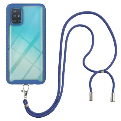 Produktbild von Samsung Galaxy A51 4G Handykette Hülle, Transparente TPU Bumper Ganzkörper Schutzhülle mit Kordel zum Umhängen Necklace Schlüsselband für Samsung A51 4G Blau