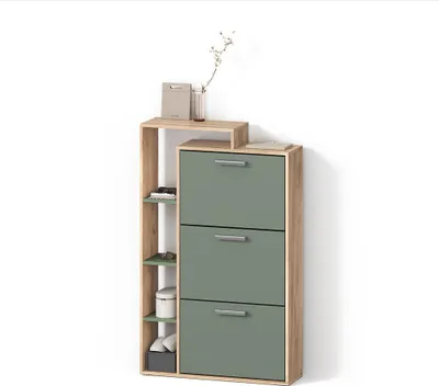 Produktbild von Schuhkipper Livinity Ortello Goldkraft Eiche/Grün 80 x 128.3 cm mit 3 Fächern, Model 55893