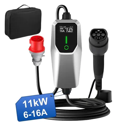 Productafbeelding van Hexinex Mobiele laadstations 11 kW, laadkabel type 2 – 4 meter | 6–16 A | Driefasige lader voor elektrische voertuigen met CEE aardingscontact, 380V, IP65