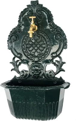 Produktbild von Waschbecken Löwe Wandbrunnen Garten Alu Becken Brunnen grün antik Stil