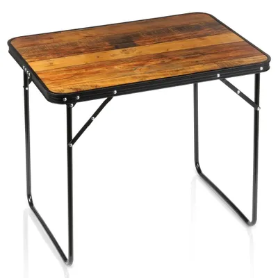 Obrázek produktu pro Vilde | Kempingový stůl skládací - 70x50x60 cm - Hliníkový kufříkový stůl v dekoru dřeva
