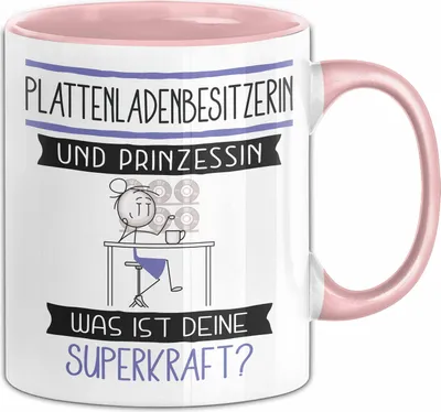 Produktbild von Plattenladenbesitzerin Und Prinzessin Tasse Geschenk Für Eine Plattenladenbesitzerin Geburtstag Was Ist Deine Superkraft (Rosa)