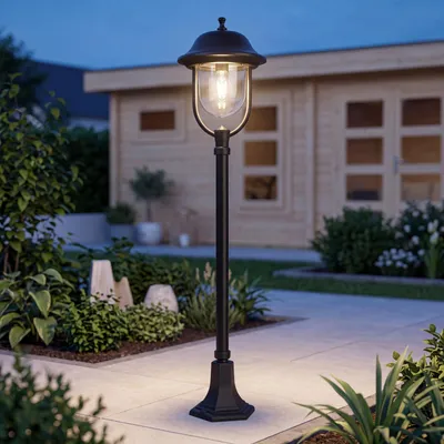 Produktbild von Wegeleuchte Schwarz 117 cm IP43 E27 Rustikal wetterfest Aluminium Außenlampe Garten Terrasse