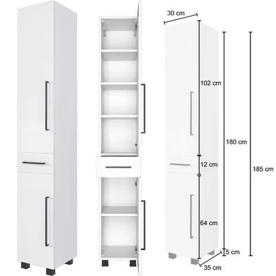 Produktbild von Badezimmer Hochschrank MANLY-03 weiß B/H/T: 30/185/35 cm