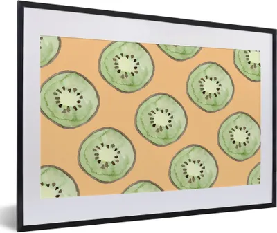 Produktbild von MuchoWow® Gerahmtes Poster Kiwis - Obst - Muster 60x40 cm - Poster mit Schwarzem Bilderrahmen Wandposter Rahmen Foto Bilder - Schlafzimmer - Plakat in Rahmen - Drucken