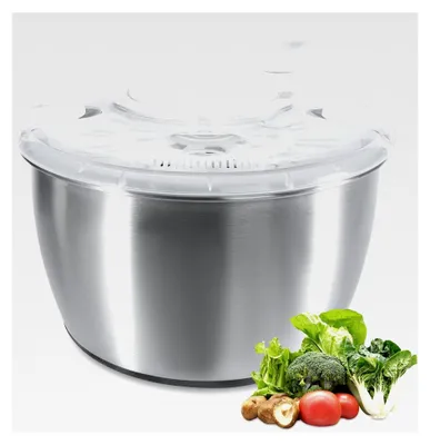 Produktbild von Salatschleuder aus Edelstahl mit Deckel, große 4,5 Liter Salatschleuder für einfaches Schleudern von Salaten