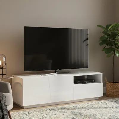 Immagine prodotto di Dmora Mobile Porta tv Aiace 43x150x46h cm Bianco Lucido, Apertura Battente un Vano Italy