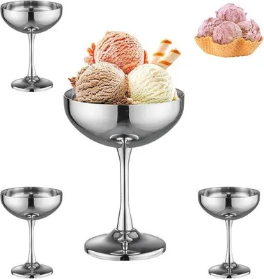 Produktbild von Famanu Set von 4 Edelstahl-Eisbechern - Sundae Dessertschalen mit Fuß