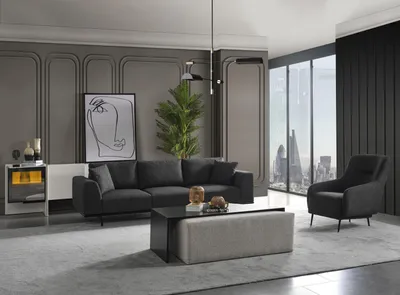 Produktbild von Viersitzer Sofa 4 Sitzer Sofas Modern Grau Design Stoff Polyester Neu