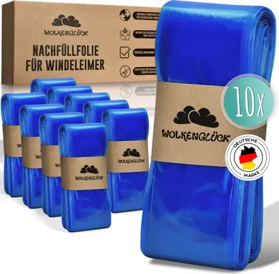 Produktbild von WOLKENGLÜCK® Windeleimer Nachfüllfolie [10er-Set in XXL-Länge] - kompatibel mit Windeleimer Nachfüllkassetten von Tommee Tippee, LittyCat, Chicco, Spross & Co. - reißfest & geruchsdicht 10