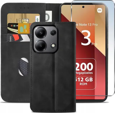Obrázek produktu pro Pouzdro pro Xiaomi Redmi Note 13 Pro 4G | KOŽENÉ PENĚŽENKOVÉ POUZDRO + sklo 9H