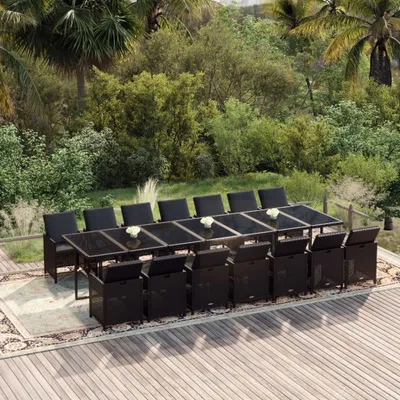 Produktbild von Möbel 15-tlg. Garten-Essgruppe mit Kissen Poly Rattan Schwarz - Gartenmöbelgarnituren 3095639