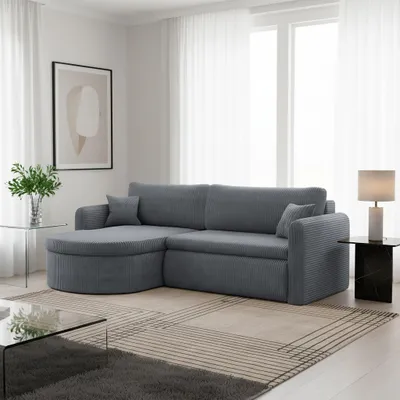 Produktbild von Ecksofa Schlafsofa FELIZ Stoff Poso Grau Ottomane Links