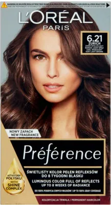 Produktbild von L'Oreal Paris Präferenz Haarfarbe 6.21 Zürich - Intensive Farbkraft für lebhaftes Styling, 120ml