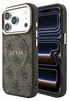 Obrázok produktu pre GuessPolyuretánkožený kryt 4G so zlatým rámom a reliéfnym vzorom MagSafe pre iPhone 18 Pro Max, hnedý (57983131303)