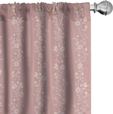 Image de ABAKUHAUS Rideaux de couleur neutre, voilages, motif rétro « Zweig Blühender » (branche fleurie) avec pétales bouclés, motif ornemental, 2 pièces 75 x 245 cm, rose pâle poudré