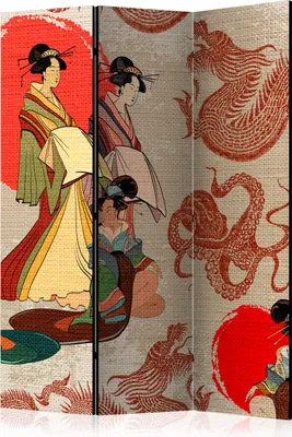 Produktbild von Neuheit! Dekorativer Paravent Raumteiler Trennwand Foto-Paravent Spanische Wand XXL GEISHA JAPAN 135x172 cm p-B-0048-z-b