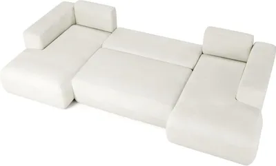 A white modular sectional sofa is shown from a slightly elevated diagonal angle against a white background.