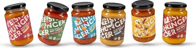 Produktbild von Reishunger mit Sauce 6er Probierset (4 x 325 ml, 2 x 320 ml) - 6 leckere Sorten: Erdnuss, Chana Dal, Süß Sauer, Kokos Curry, Tomate Kräuter und Veggie Bolognese