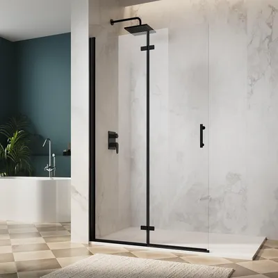 Immagine prodotto di SONNI Box doccia nero 90x195cm porta a battente porta a soffietto angolare doccia 6mm NANO vetro trasparente porta a soffietto angolare ingresso bagno