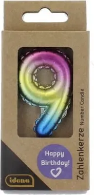 Produktbild von Idena Zahlenkerze 9 Regenbogen metallic