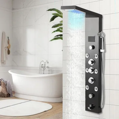 Produktbild von Peviasot Duschpaneel Schwarz, 6-in-1 Regendusche mit 6 Massagedüsen
