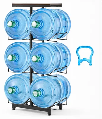 Produktbild von VEVOR Wasserkrughalter 4-Stufig, Doppelreihen, für 6 Flaschen, Wasserkrugregal, Wasserspenderregal, Wasserflaschenregal Wasserbehälterregal für Küche, Büro & Wohnzimmer, Schwarz & Braun