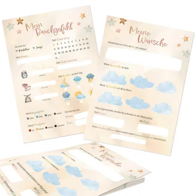 Produktbild von Baby Shower Spiel 10 Rätselkarten für Junge & Mädchen neutral beige