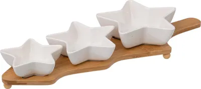 Zdjęcie produktu dla Zestaw miseczek w kształcie gwiazdy, na bambusowej podstawce, 42 cm