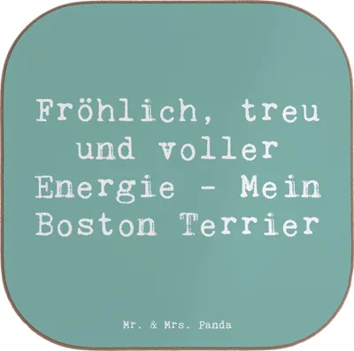 Produktbild von Mr. & Mrs. Panda Untersetzer Glas Spruch Boston Terrier Freude - Meeresbrise - Geschenk, kleiner Hund, bieruntersetzer, Haustier, gläseruntersetzer, Hunderasse, Hunde