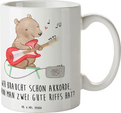 Produktbild von Mr. & Mrs. Panda Tasse mit Spruch E-Gitarre Zwei Riffs - Weiß - Geschenk, kaffeebecher keramik, Musik, Instrument, Musikstil, Akkorde, Musiker, Geschenke, Pott, Becher