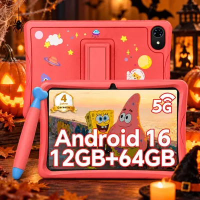 Produktbild von KOBONA-Tabwee K10 Kids 10.1" Rosa Tablet, Google Kids Space, 4+64GB ROM, Android 16 WiFi Tablet für Kind mit Kindgerechte Hülle und Stift, 5000mAh