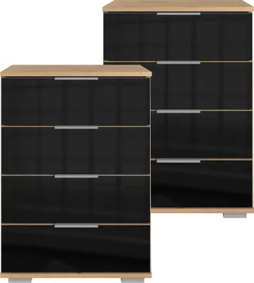 Produktbild von Schlafzimmer Nachttisch 2er Set, auch für Boxspringbett geeignet, in Artisan Eiche Nb. mit schwarzem Glas ELSTRA-43, B/H/T ca. 52/74/38 cm