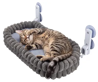 Productafbeelding van Fudajo vensterhangmat voor katten, 30 x 60 cm, donkergrijs. Kattenbed hangmat geschikt voor katten tot 10 kg. Vensterligplaats voor katten, ruimtebesparende slaapplek met zuignappen