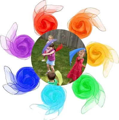 Produktbild von 7 Stück Bunte Tücher Baby Probuk Tanz Tücher 45*45cm,Gymnastik Tücher Kinder, Jongliertücher Set,Kindergarten Tücher,Chiffontücher für Kindergarten, Tanzen, Jonglieren, Kindershow, Aktivitäten Zubehör
