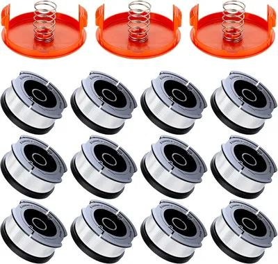 Produktbild von 12er Pack Rasentrimmer Ersatzspule Kompatibel mit Black Decker A6481 A6485 Ø 1,65 mm Automatiknachlauf mit 3 Kappen 3 Federn