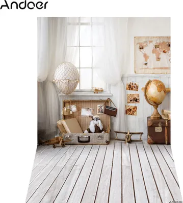 Obrázek produktu pro Andoer 1,5 * 2,1 m / 5 * 7ft Cestovní téma Fotografické pozadí Mapa světa Tellurion Pack Dřevěné podlahové pozadí Foto studio Pros