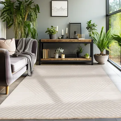 Obrázek produktu pro Teppich Wohnzimmer Schlafzimmer Läufer Flur Flauschig Boho Teppich 3D Design Skandinavischer Stil Weich Größe: 120x170 cm Farbe : Beige-1