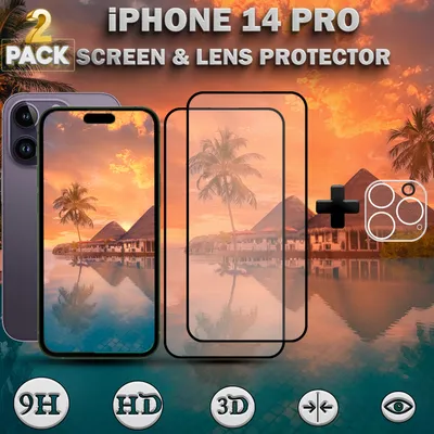 Obrázek produktu pro 2-PACK iPhone 14 Pro ochrana displeje a objektivu z tvrzeného skla 9H