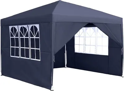 Produktbild von Pavillon 3x3m Faltpavillon Wasserdicht Stabil Winterfest Faltbar Gartenpavillon mit 4 Seitenteilen & Fenstern & Tragetasche Weidezelt Gartenzelt UV-Schutz Grillpavillon Partyzelt, Dunkelgrau