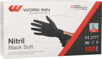 Produktbild von 100 Work-Inn WORK-INN Handschuhe, Nitril puderfrei Black Soft schwarz Größe L 98438
