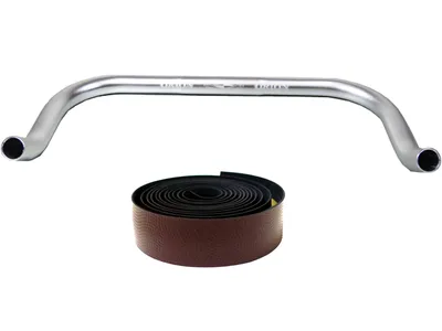 Produktbild von Bullhorn Fixie Singlespeed Lenker [Silber 440 mm] mit Lenkerband Spezial Braun