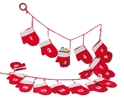 Produktbild von DIY Adventskalender 24 rote Filz Handschuhe 1,8m