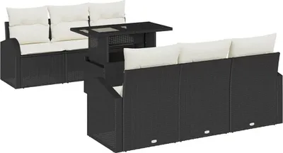 Image de Ensemble de canapé de jardin avec coussin 7 pcs Noir Poly rotin
