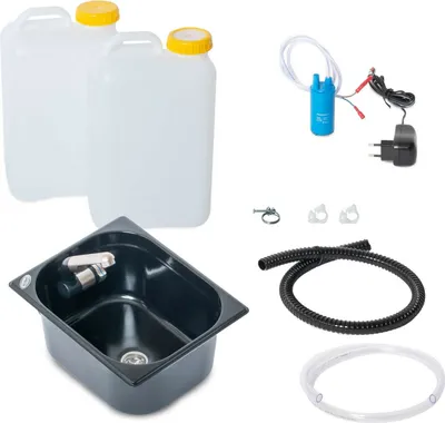 Image de 230V kit technique évier lavabo 325x265x150mm (LxlxP) noir robinet 19L