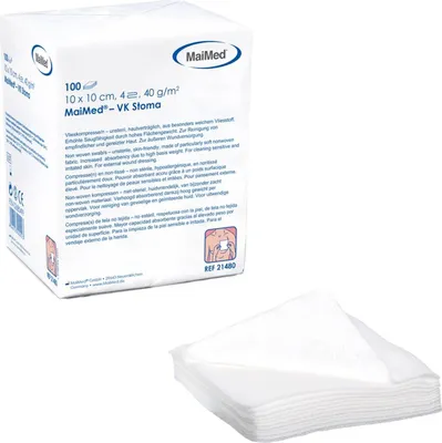 Produktbild von 20x MaiMed-VK-Stoma-unst. 10x10 4-f., 100St./Papie.40g | Packung (100 Stück)