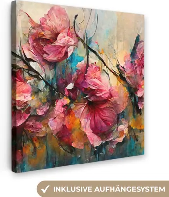 Produktbild von MuchoWow® - Leinwandbilder - Kunst - Blumen - Rosa - Rosen - Natur, Wandbild, Wanddeko Bilder Wohnzimmer, 50x50 cm